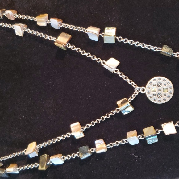 🐠TRIBAL TWO STRANDS SILVER MEDALLIONS/MOTHER OF PEARL ABALONE SHELL NECKLACE - Picture 3 of 4